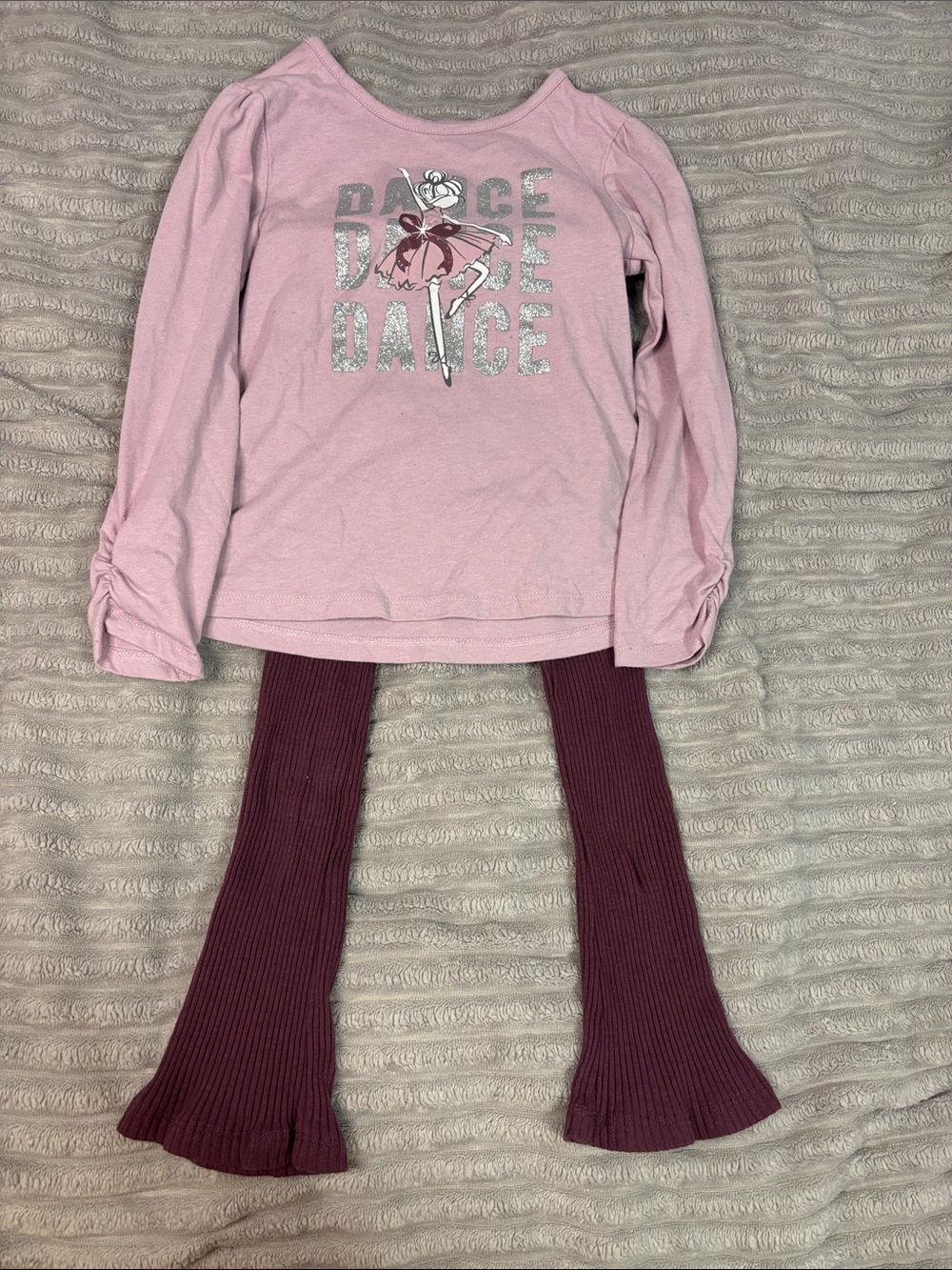 Kids Long-Sleeve Pink Dance Top and Plum Leggings Set